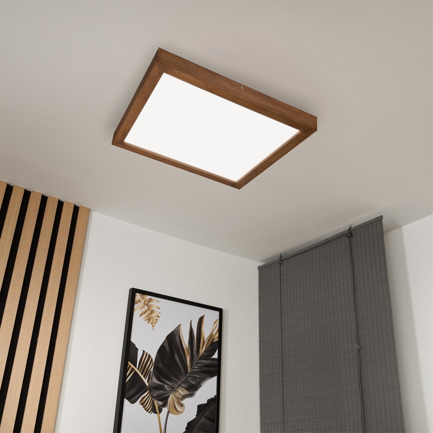 Brilagi - LED Kopalniška zatemnitvena stropna svetilka WOODY FRAME LED/50W/230V hrast češnja 60x60 cm 3000-6000K IP44 + Daljinski upravljalnik