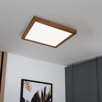Brilagi - LED Kopalniška zatemnitvena stropna svetilka WOODY FRAME LED/50W/230V hrast češnja 60x60 cm 3000-6000K IP44 + Daljinski upravljalnik