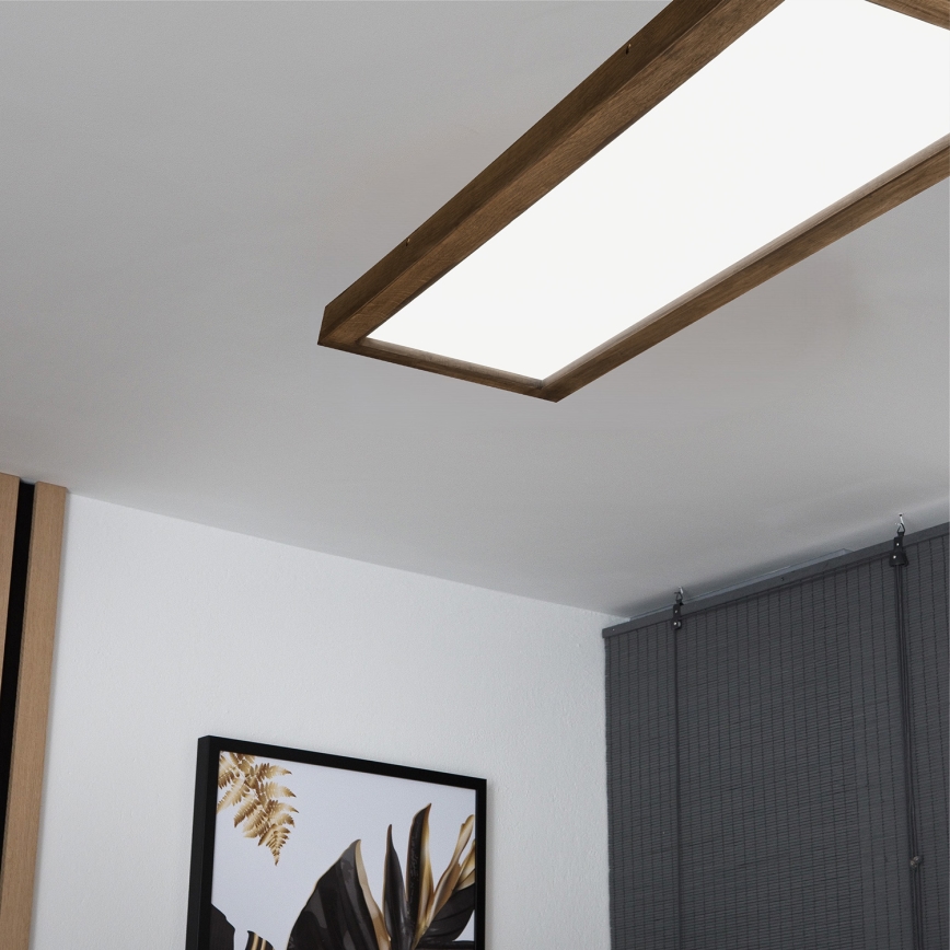 Brilagi - LED Kopalniška zatemnitvena stropna svetilka WOODY FRAME LED/50W/230V hrast oreh 120x30 cm 3000-6000K IP44 + Daljinski upravljalnik