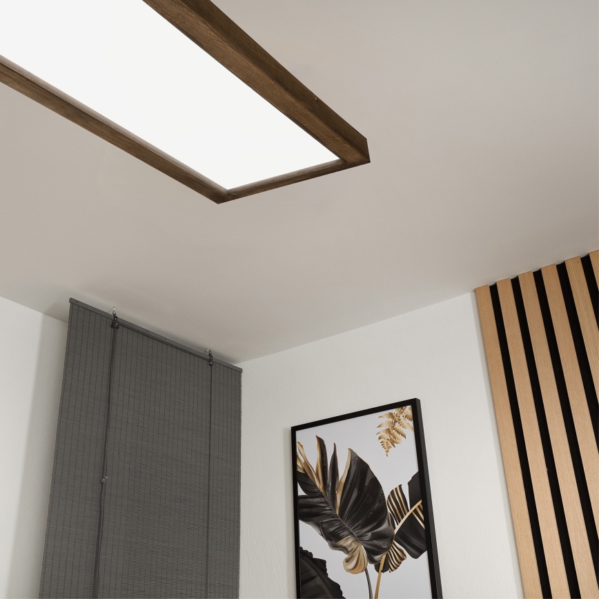 Brilagi - LED Kopalniška zatemnitvena stropna svetilka WOODY FRAME LED/50W/230V hrast oreh 120x30 cm 3000-6000K IP44 + Daljinski upravljalnik