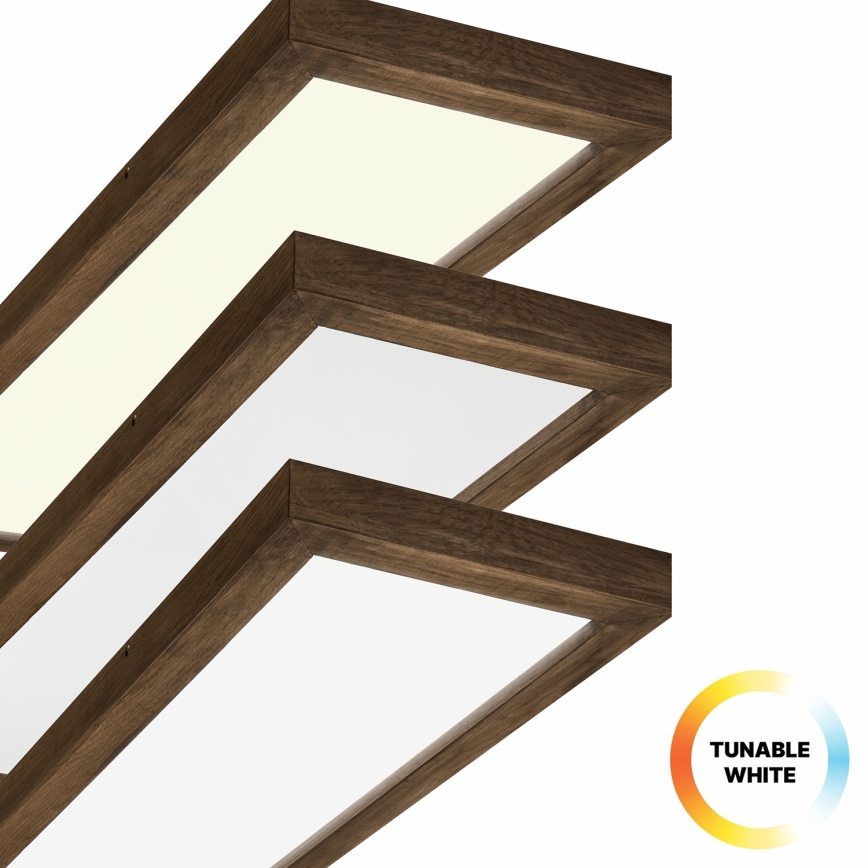 Brilagi - LED Kopalniška zatemnitvena stropna svetilka WOODY FRAME LED/50W/230V hrast oreh 120x30 cm 3000-6000K IP44 + Daljinski upravljalnik