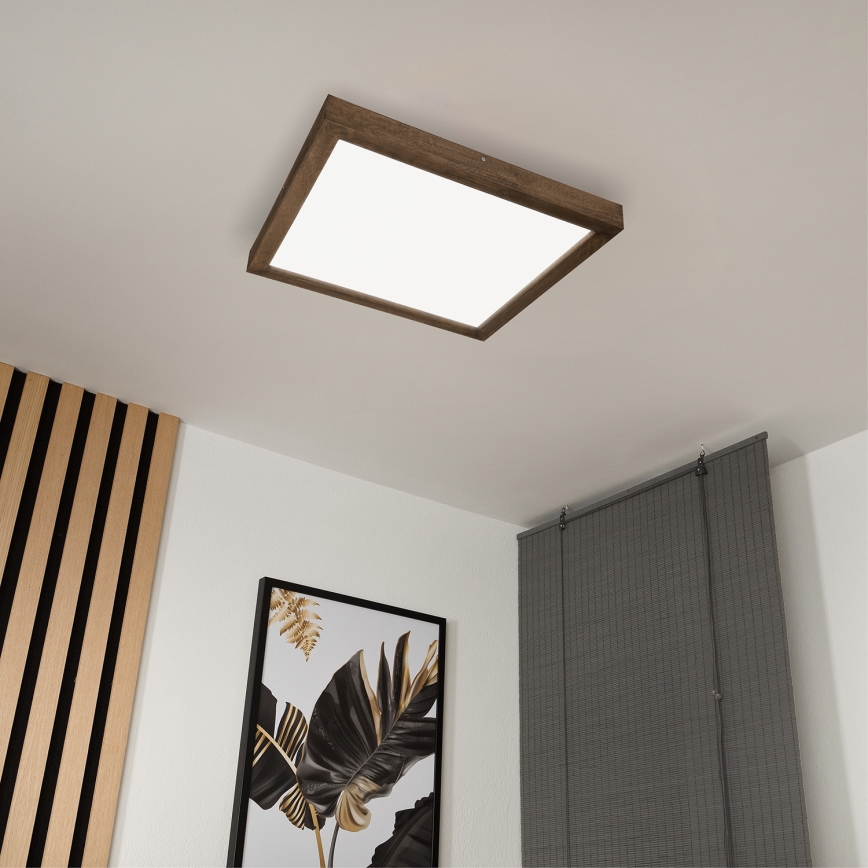 Brilagi - LED Kopalniška zatemnitvena stropna svetilka WOODY FRAME LED/50W/230V hrast oreh 60x60 cm 3000-6000K IP44 + Daljinski upravljalnik