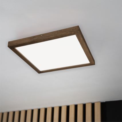 Brilagi - LED Kopalniška zatemnitvena stropna svetilka WOODY FRAME LED/50W/230V hrast oreh 60x60 cm 3000-6000K IP44 + Daljinski upravljalnik