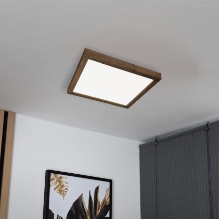Brilagi - LED Kopalniška zatemnitvena stropna svetilka WOODY FRAME LED/50W/230V hrast oreh 60x60 cm 3000-6000K IP44 + Daljinski upravljalnik