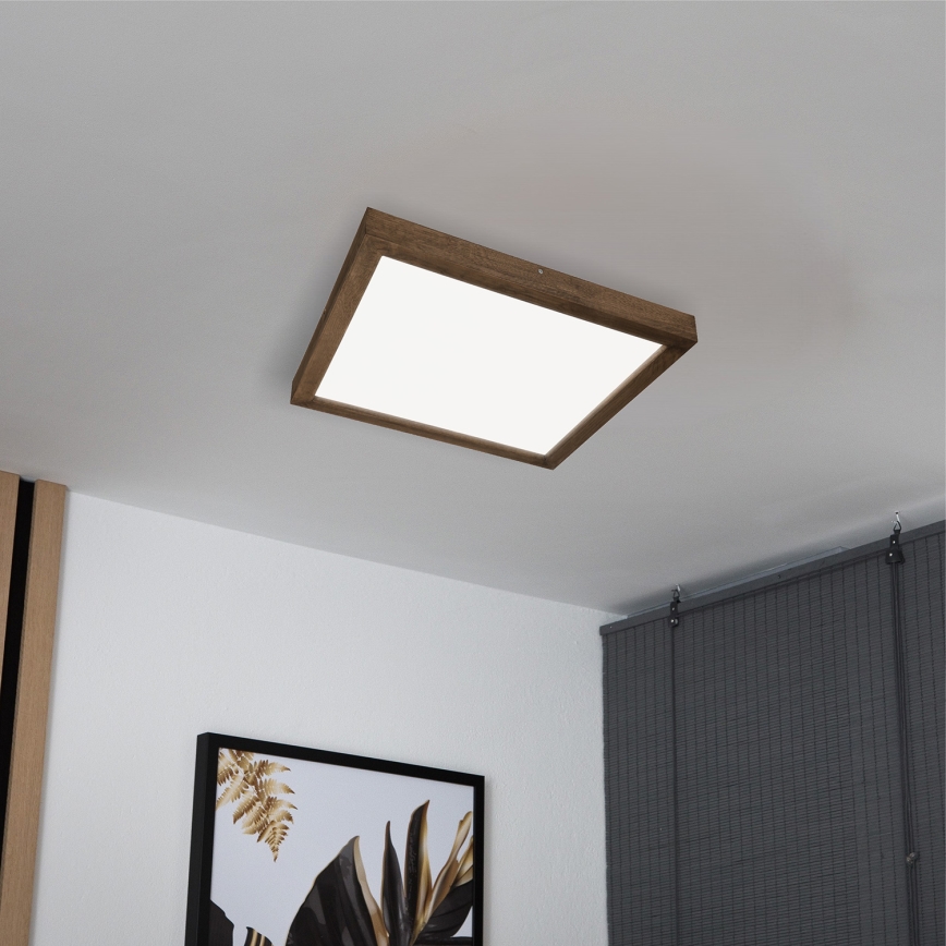 Brilagi - LED Kopalniška zatemnitvena stropna svetilka WOODY FRAME LED/50W/230V hrast oreh 60x60 cm 3000-6000K IP44 + Daljinski upravljalnik