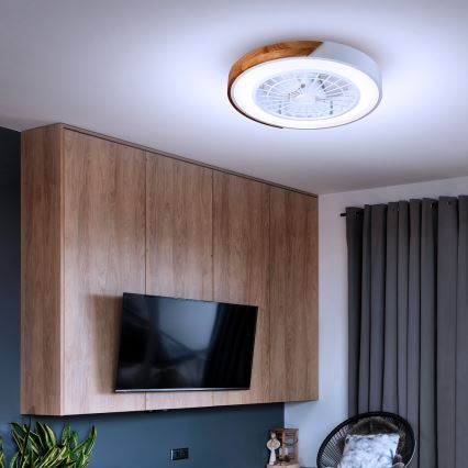 Brilagi - LED Zatemnitvena stropna svetilka z ventilatorjem LED/30W/230V 3000-6500K bela/hrast + Daljinski upravljalnik