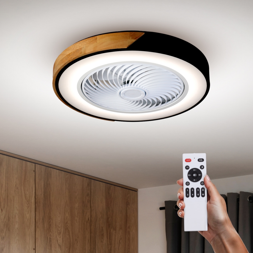 Brilagi - LED Zatemnitvena stropna svetilka z ventilatorjem LED/30W/230V 3000-6500K črna/hrast + Daljinski upravljalnik