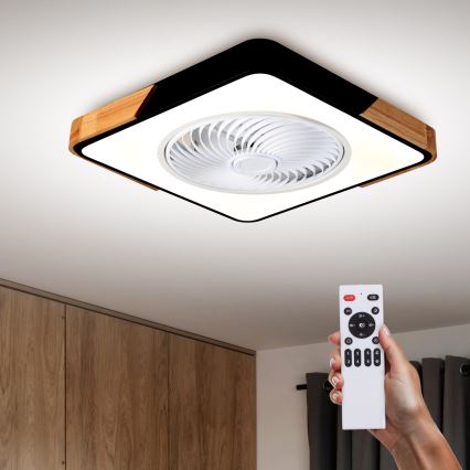 Brilagi - LED Zatemnitvena stropna svetilka z ventilatorjem LED/30W/230V 3000-6500K črna/hrast + Daljinski upravljalnik