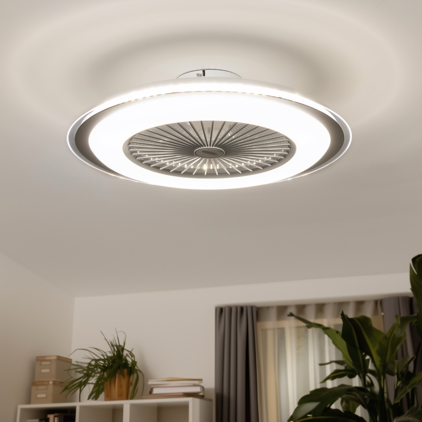 Brilagi - LED Zatemnitvena svetilka z ventilatorjem RONDA LED/48W/230V 3000-6000K srebrna + Daljinski upravljalnik