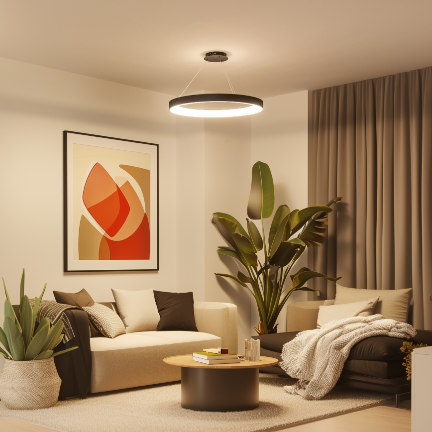 Brilagi - zatemljiv LED lestenec na kablu FALCON II, LED 108 W / 230 V, 3000–6500 K, premer 80 cm, črn + daljinski upravljalnik