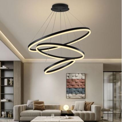 Brilagi - LED Zatemnitveni lestenec na vrvici CIRCLE LED/125W/230V 3000-6500K črna + Daljinski upravljalnik