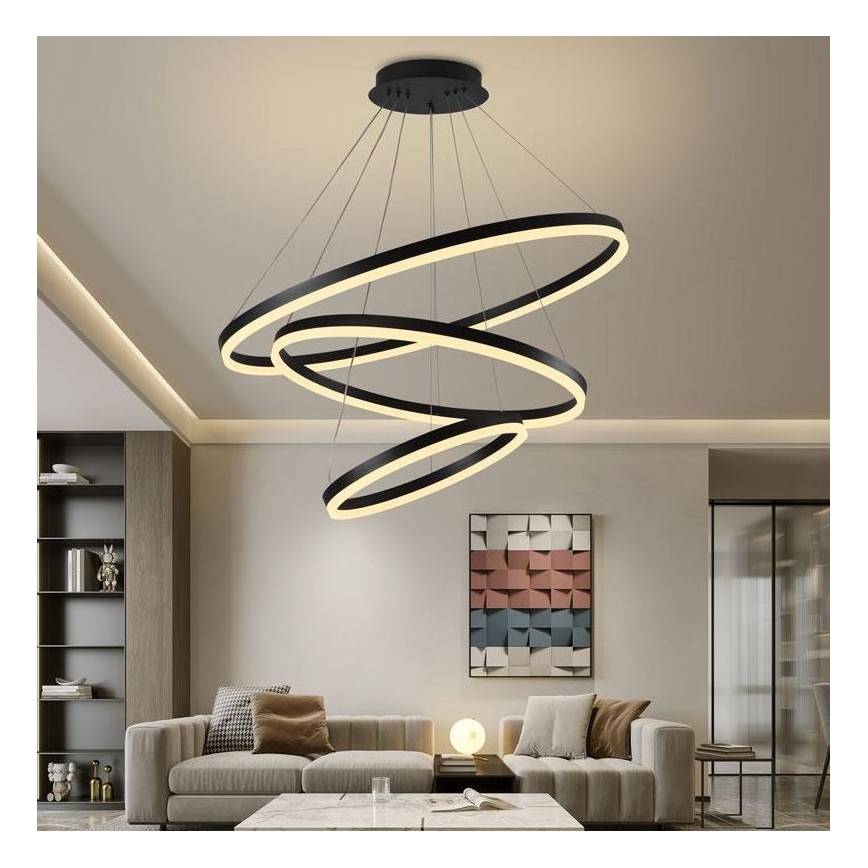 Brilagi - LED Zatemnitveni lestenec na vrvici CIRCLE LED/125W/230V 3000-6500K črna + Daljinski upravljalnik