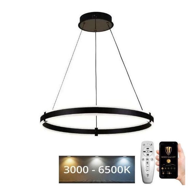 Brilagi - LED Zatemnitveni lestenec na vrvici CIRCLE LED/85W/230V 3000-6500K črna + Daljinski upravljalnik