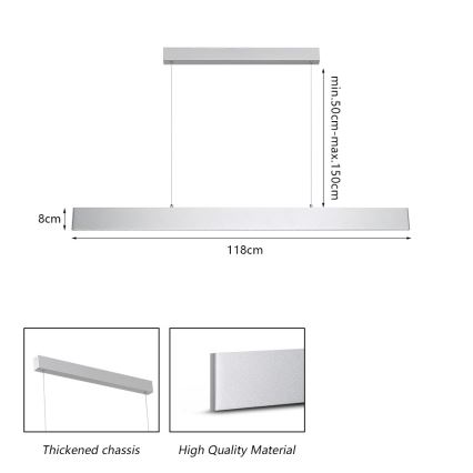 Brilagi - LED Zatemnitveni lestenec na vrvici SLIMLINE LED/40W/230V 3000-6000K srebrna + Daljinski upravljalnik