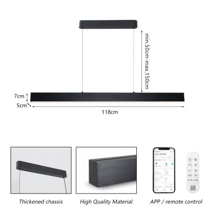 Brilagi - LED Zatemnitveni lestenec na vrvici SLEEKLINE SMART LED/40W/230V 3000-6000K Wi-Fi Tuya črna + Daljinski upravljalnik