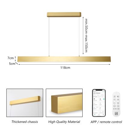 Brilagi - LED Zatemnitveni lestenec na vrvici SLEEKLINE SMART LED/40W/230V 3000-6000K Wi-Fi Tuya zlata + Daljinski upravljalnik