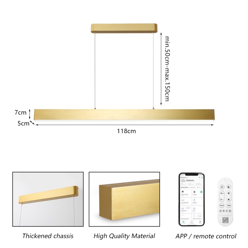 Brilagi - LED Zatemnitveni lestenec na vrvici SLEEKLINE SMART LED/40W/230V 3000-6000K Wi-Fi Tuya zlata + Daljinski upravljalnik