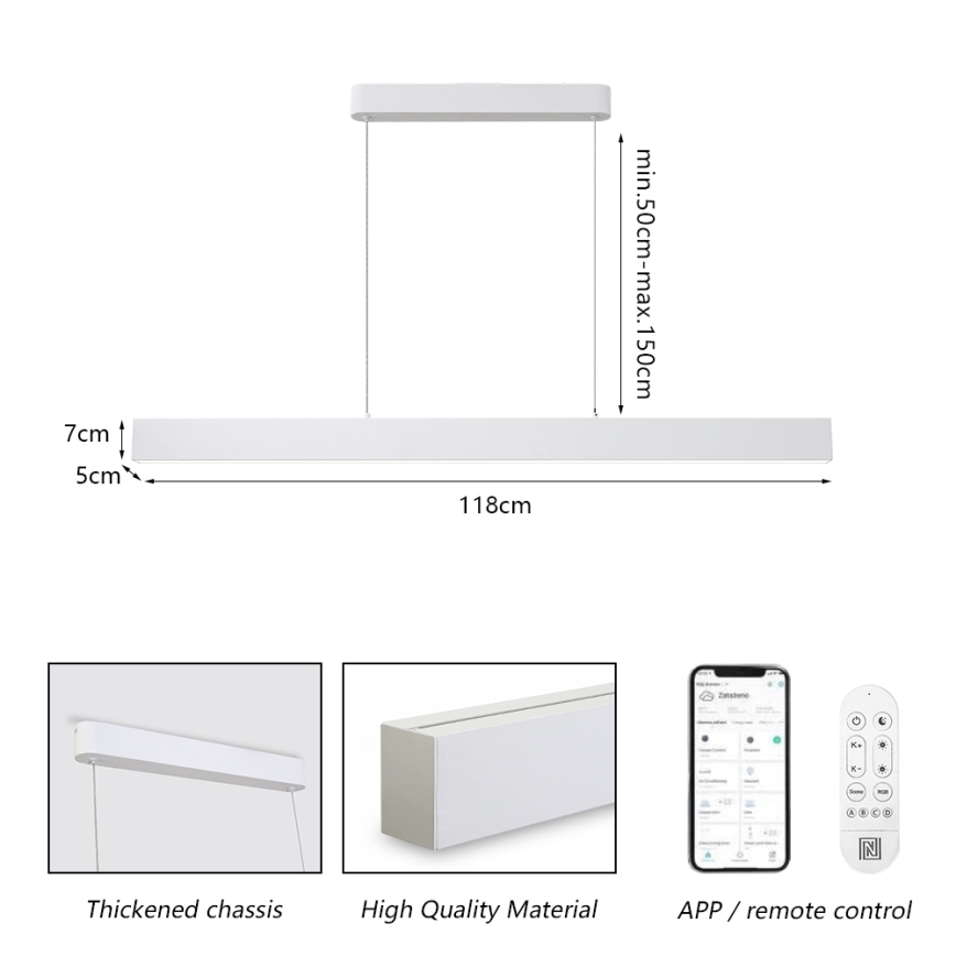 Brilagi - LED Zatemnitveni lestenec na vrvici SLEEKLINE SMART LED/40W/230V 3000-6000K Wi-Fi Tuya bela + Daljinski upravljalnik