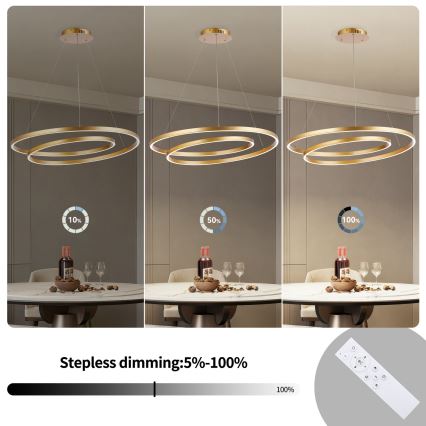 Brilagi - zatemljiv LED lestenec na kablu TWISTER LED/105W/230V 3000-6000K premer 100 cm v zlati barvi + daljinski upravljalnik