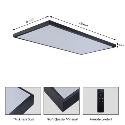 Brilagi - LED kopalniško stropno svetilo z možnostjo zatemnitve FRAME SMART LED/96W/230V 120x60 cm 3000-6000K IP44 črna + daljinski upravljalnik