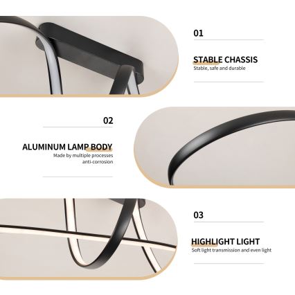 Brilagi - LED zatemljiv pritrjen stropni lestenec TWISTER LED/60W/230V 3000-6000K črna + daljinski upravljalnik