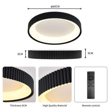 Brilagi - LED Zatemnljivo stropno svetilo FALCON MODERN LED/54W/230V 3000-6500K pr. 60 cm črna + daljinski upravljalnik