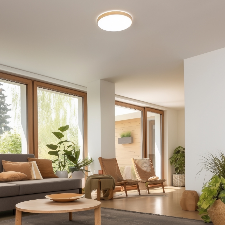 Brilagi - zatemnjiva LED stropna svetilka PINE LED/24W/230V, les, premer 42 cm, 3000-6500K + daljinski upravljalnik