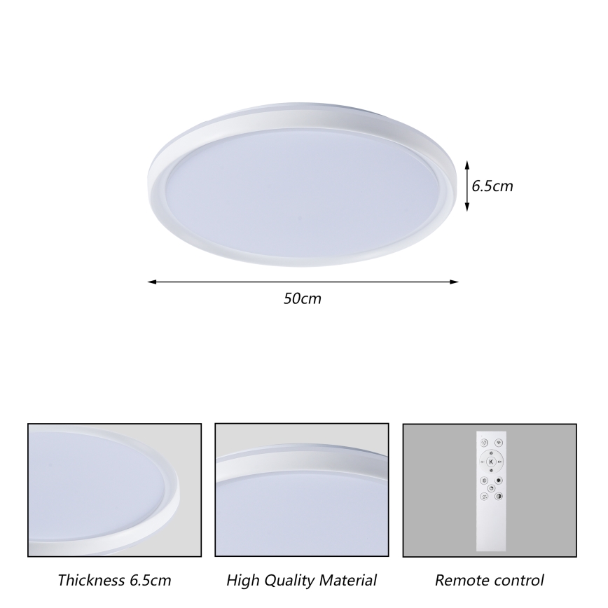 Brilagi - LED stropna svetilka RIVO 72W/230V, z možnostjo zatemnitve, 3000–6000K, bela, premer 50 cm + daljinski upravljalnik