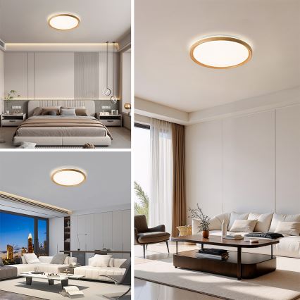 Brilagi - LED zatemnjiva stropna svetilka RIVO LED/72W/230V 3000-6000K v lesnem dekorju premer 50 cm + daljinski upravljalnik