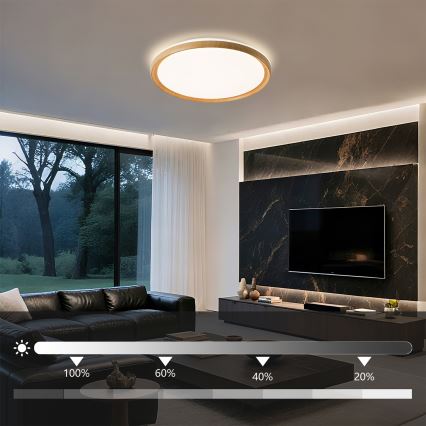 Brilagi - LED zatemnjiva stropna svetilka RIVO LED/72W/230V 3000-6000K v lesnem dekorju premer 50 cm + daljinski upravljalnik
