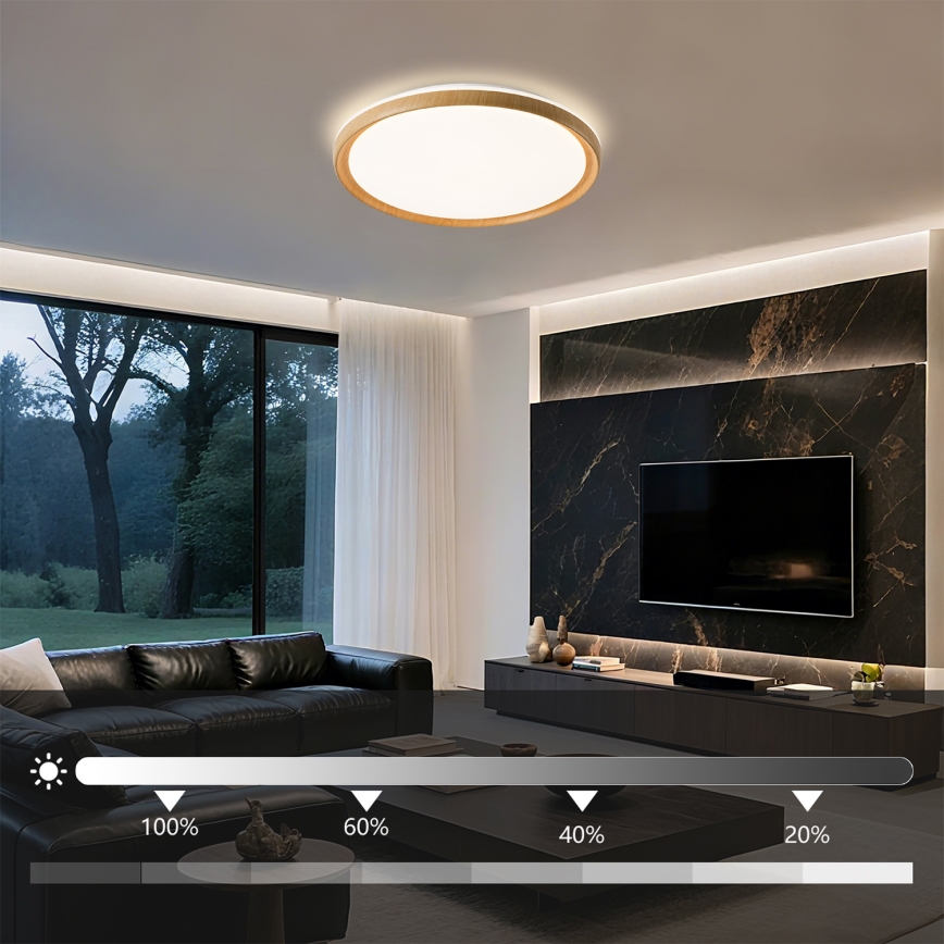 Brilagi - LED zatemnjiva stropna svetilka RIVO LED/72W/230V 3000-6000K v lesnem dekorju premer 50 cm + daljinski upravljalnik