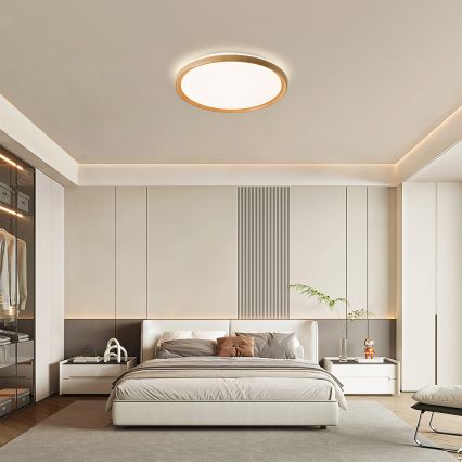 Brilagi - LED zatemnjiva stropna svetilka RIVO LED/72W/230V 3000-6000K v lesnem dekorju premer 50 cm + daljinski upravljalnik
