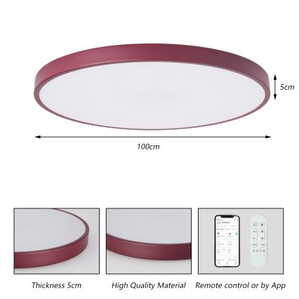 Brilagi - LED svetilka z zatemnitvijo POOL SMART LED/128W/230V, premer 100 cm, 3000-6000K, Wi-Fi Tuya + daljinski upravljalnik, bordo