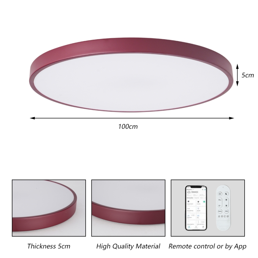 Brilagi - LED svetilka z zatemnitvijo POOL SMART LED/128W/230V, premer 100 cm, 3000-6000K, Wi-Fi Tuya + daljinski upravljalnik, bordo