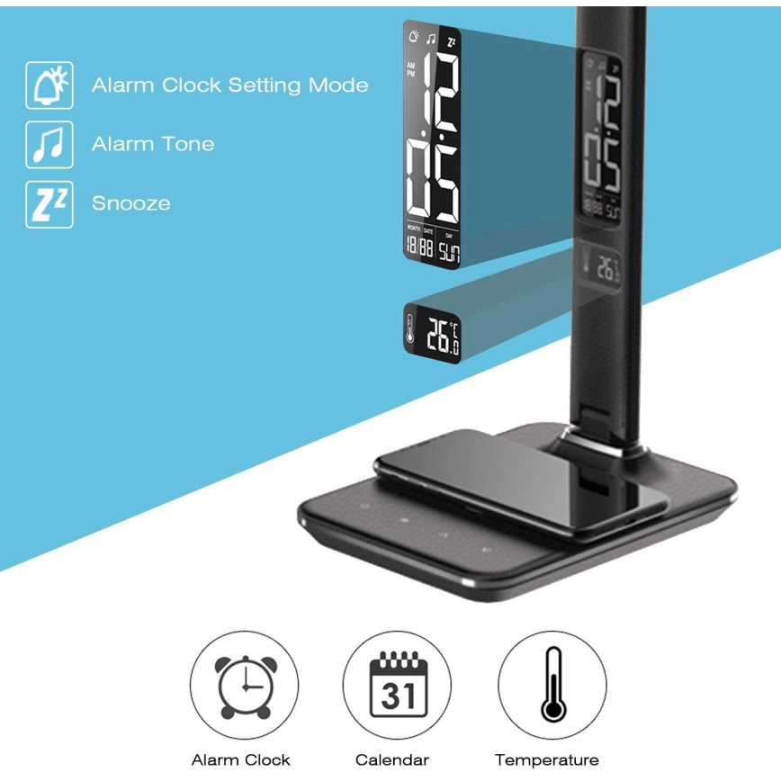 Brilagi - Zatemnjiva LED namizna svetilka z brezžičnim polnjenjem Qi in USB REGINA LED/8,5W/230V črna