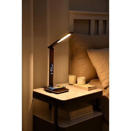 Brilagi - LED zatemnjevalna namizna svetilka z brezžičnim polnjenjem Qi in USB REGINA LED/8,5W/230V rjava