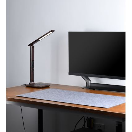 Brilagi - LED zatemnjevalna namizna svetilka z brezžičnim polnjenjem Qi in USB REGINA LED/8,5W/230V rjava