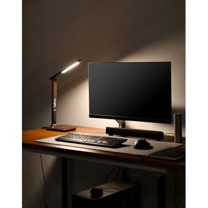 Brilagi - LED zatemnjevalna namizna svetilka z brezžičnim polnjenjem Qi in USB REGINA LED/8,5W/230V rjava