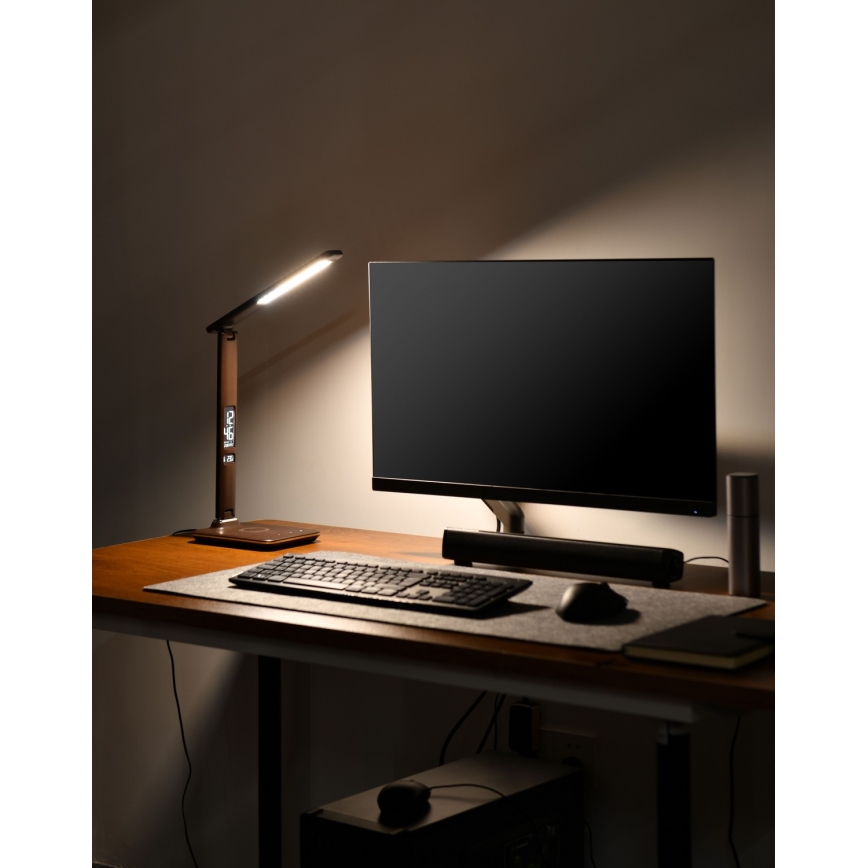 Brilagi - LED zatemnjevalna namizna svetilka z brezžičnim polnjenjem Qi in USB REGINA LED/8,5W/230V rjava