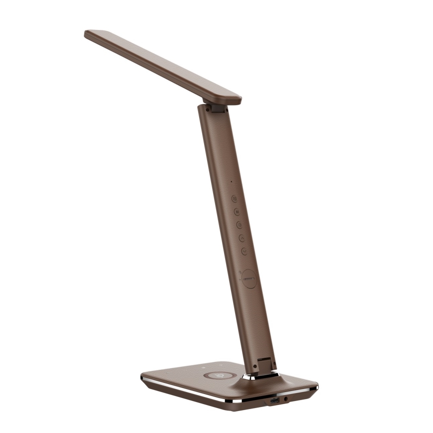 Brilagi - LED zatemnjevalna namizna svetilka z brezžičnim polnjenjem Qi in USB REGINA LED/8,5W/230V rjava