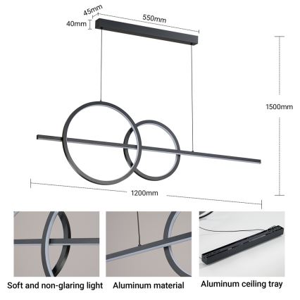 BRILAGI - LED zatemljiv lestenec na kablu SIGNATURE LED/53W/230V 3000-6000K 120 cm črna + daljinski upravljalnik