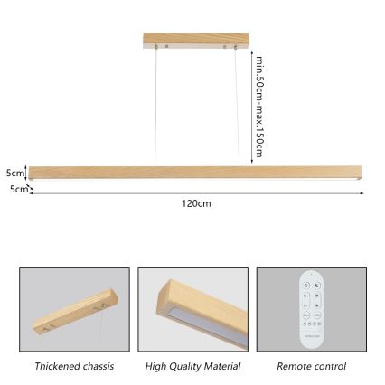Brilagi - LED viseča svetilka na kablu OAK SMART s funkcijo zatemnitve, LED/30W/230V, Wi‑Fi Tuya, hrast + daljinski upravljalnik