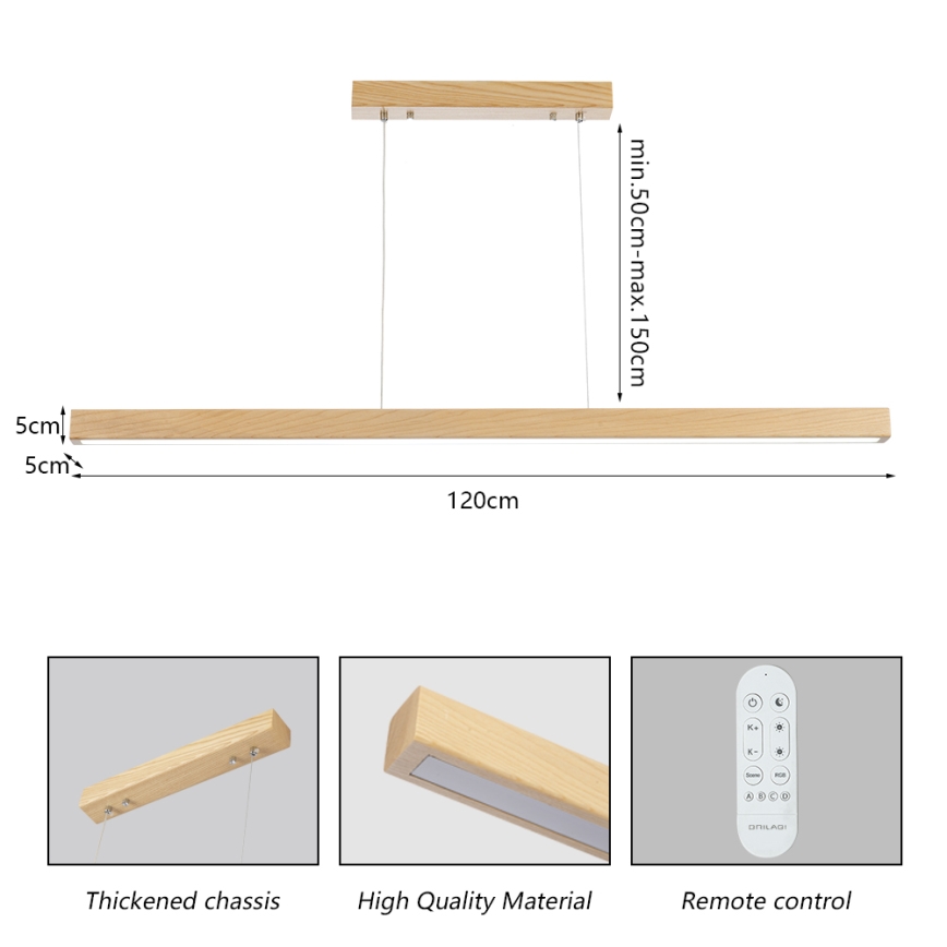 Brilagi - LED viseča svetilka na kablu OAK SMART s funkcijo zatemnitve, LED/30W/230V, Wi‑Fi Tuya, hrast + daljinski upravljalnik