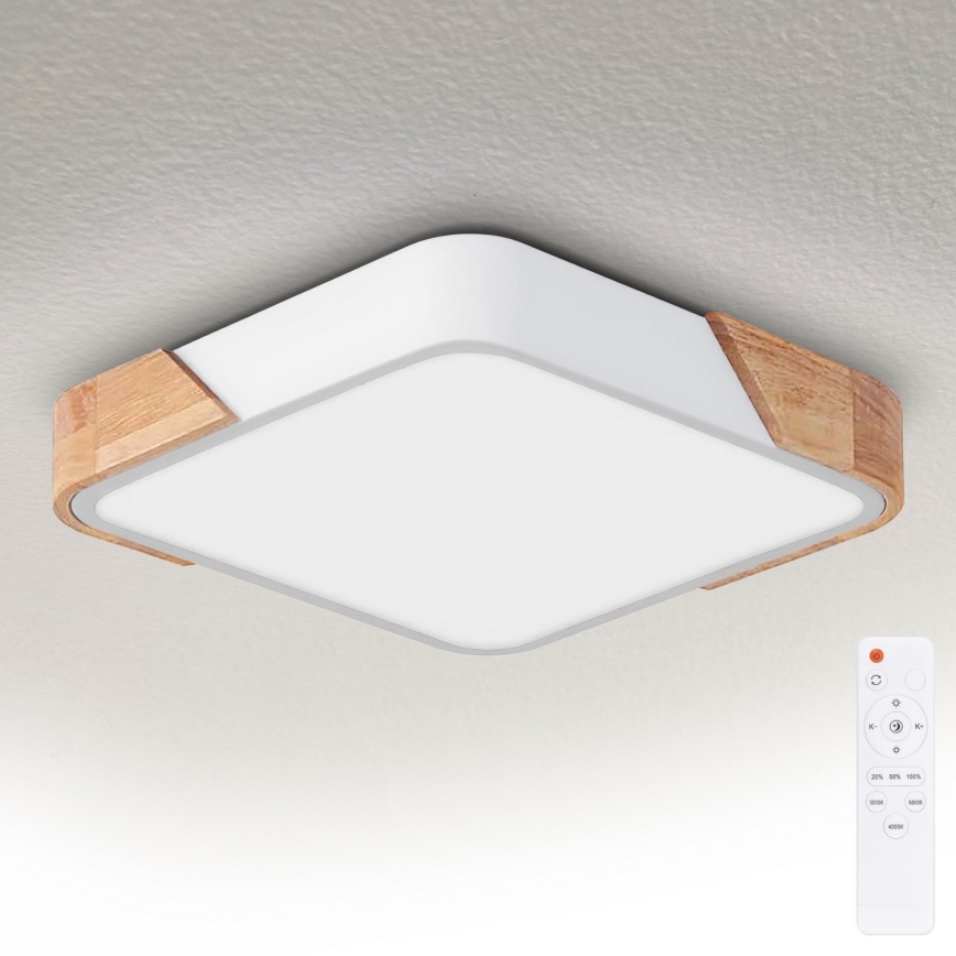 Brilagi - LED zatemnjevalno stropno svetilo PILANA LED/48W/230V 3000-6500K hrast/bela 42x42 cm + daljinski upravljalnik