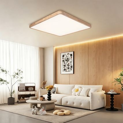 Brilagi - LED zatemnjiva stropna svetilka WOODLINE SQUARE LED/180W/230V 3000-6000K hrast 100x100 cm + daljinski upravljalnik