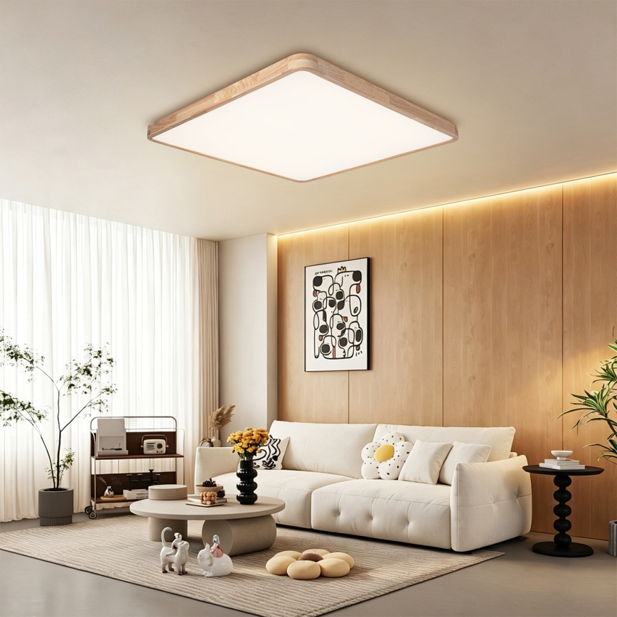 Brilagi - LED zatemnjiva stropna svetilka WOODLINE SQUARE LED/180W/230V 3000-6000K hrast 100x100 cm + daljinski upravljalnik