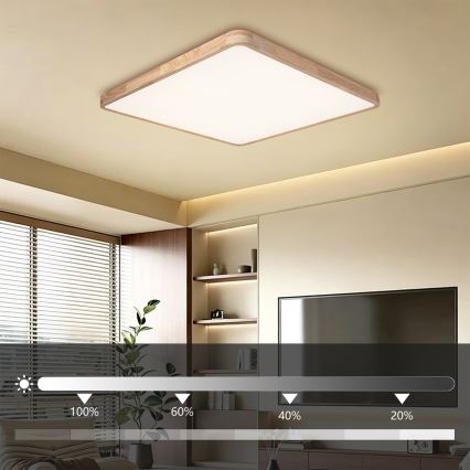 Brilagi - LED zatemnjiva stropna svetilka WOODLINE SQUARE LED/180W/230V 3000-6000K hrast 100x100 cm + daljinski upravljalnik