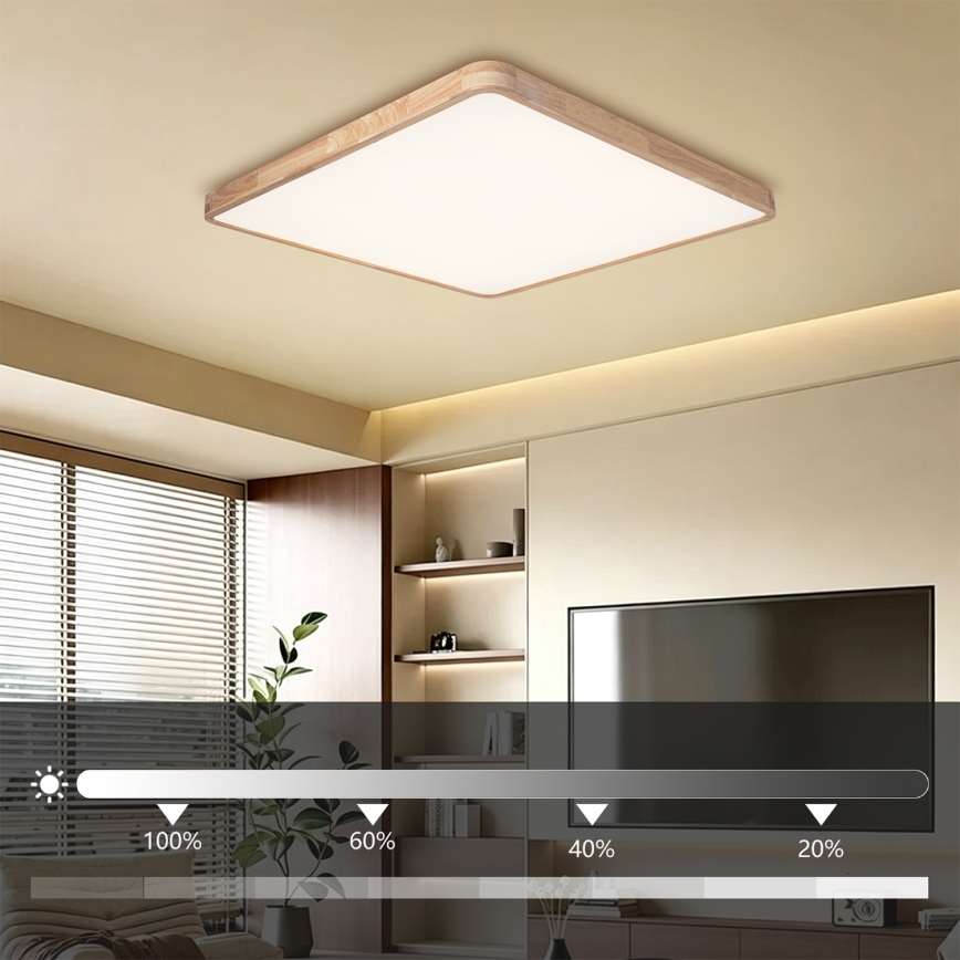 Brilagi - LED zatemnjiva stropna svetilka WOODLINE SQUARE LED/180W/230V 3000-6000K hrast 100x100 cm + daljinski upravljalnik