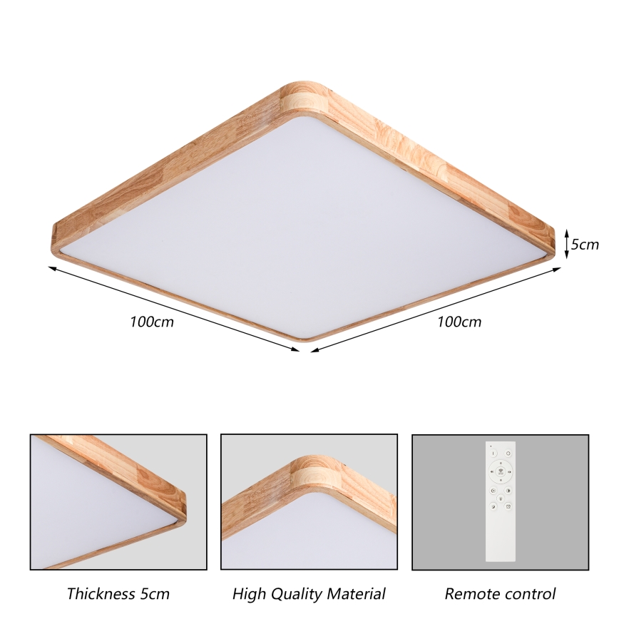 Brilagi - LED zatemnjiva stropna svetilka WOODLINE SQUARE LED/180W/230V 3000-6000K hrast 100x100 cm + daljinski upravljalnik