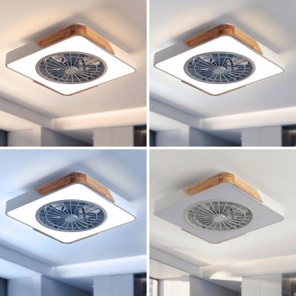 Brilagi - zatemnjiva LED stropna svetilka z ventilatorjem LED/38W/230V 3000-6500K 3000-6500K 50x50 cm bela/hrast + daljinski upravljalnik